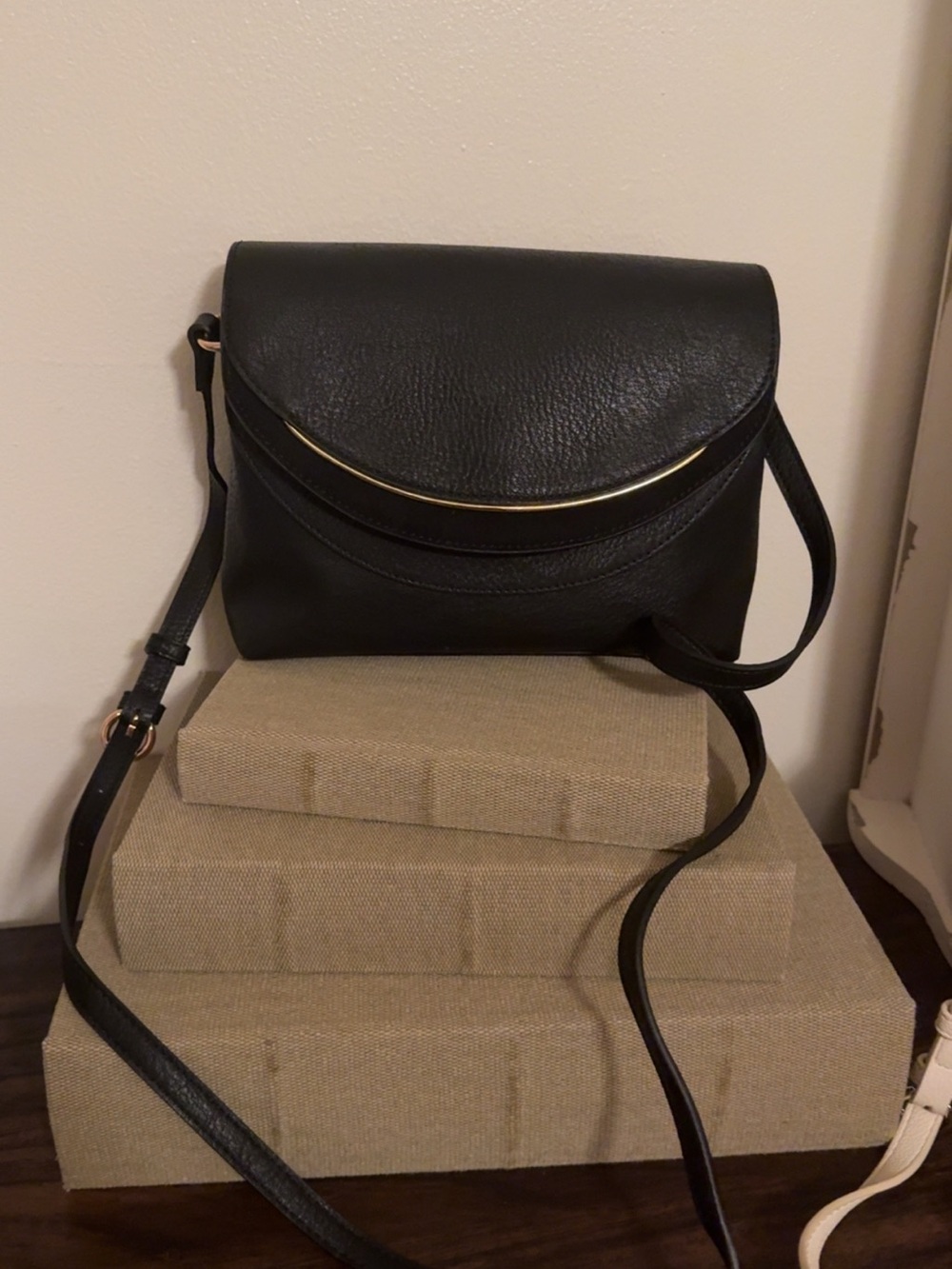 LC Lauren Conrad Black Leather Crossbody with Gold Accent